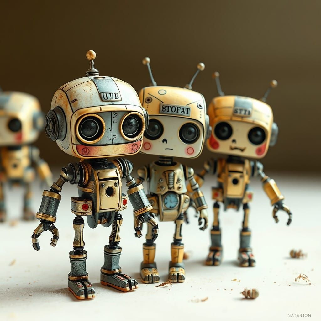 Whimsical Robot Figurines with Intricate Mechanical Details