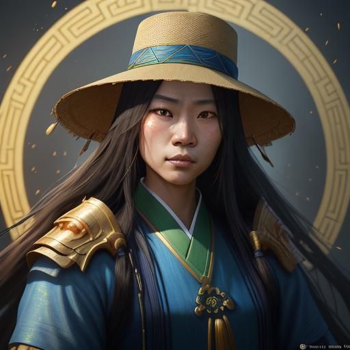 A chinese Taoist who wear bamboo hat.