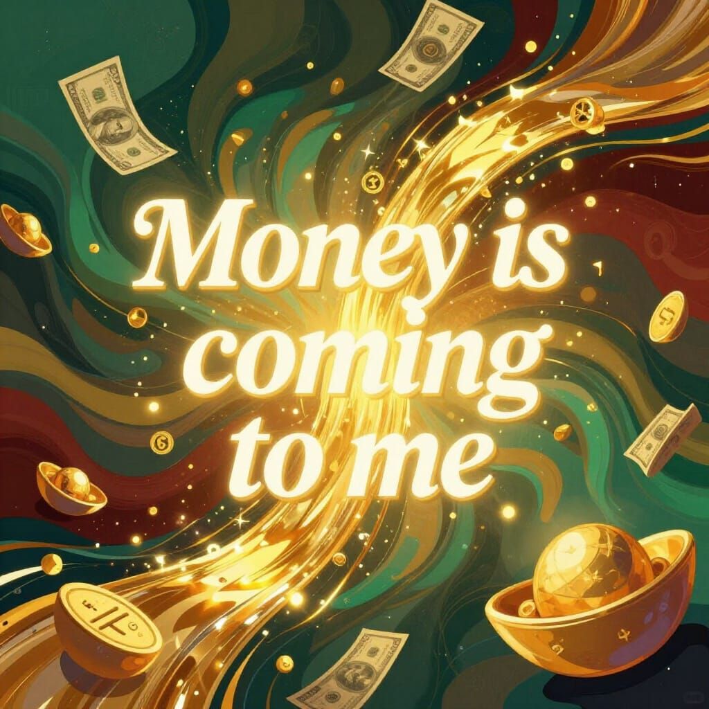 Money Flowing Abundantly With Inspiring Quote Art