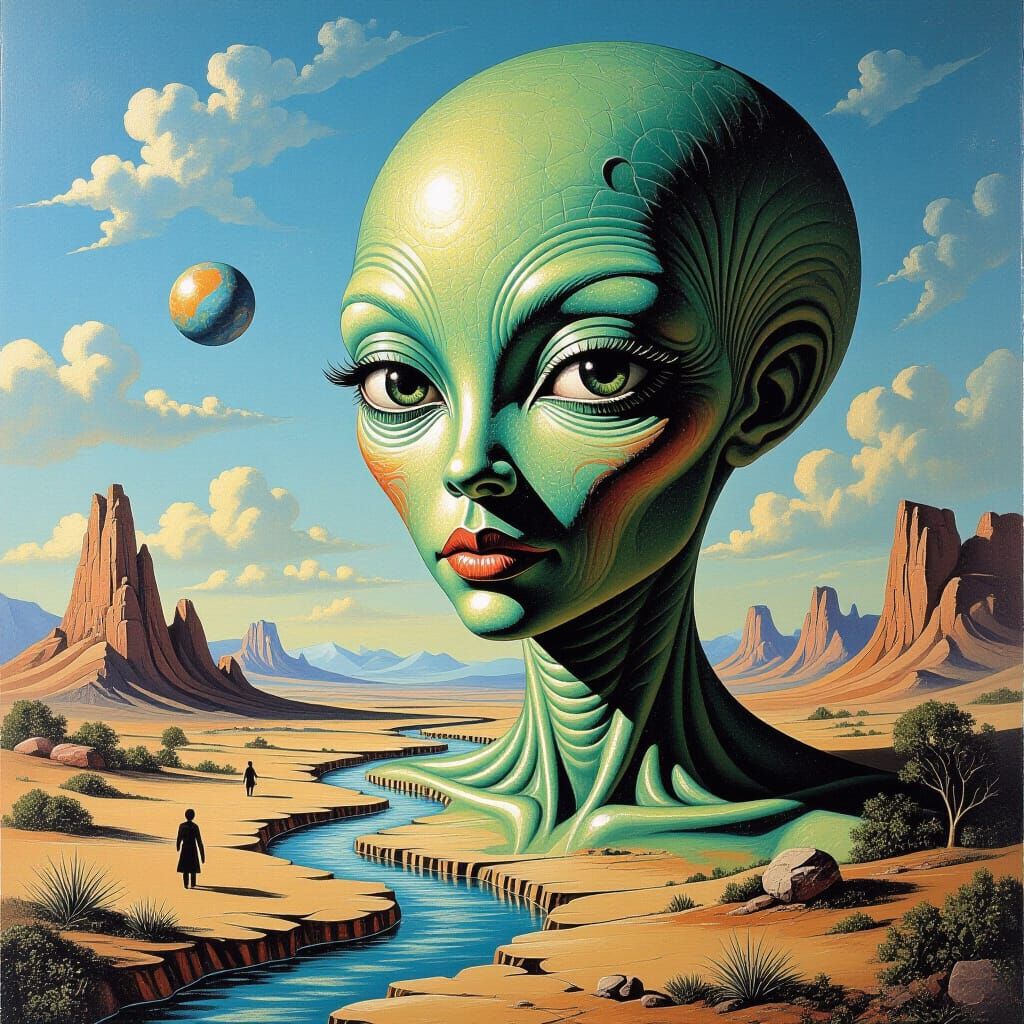 Surreal Alien Landscape in Oil Paint Style