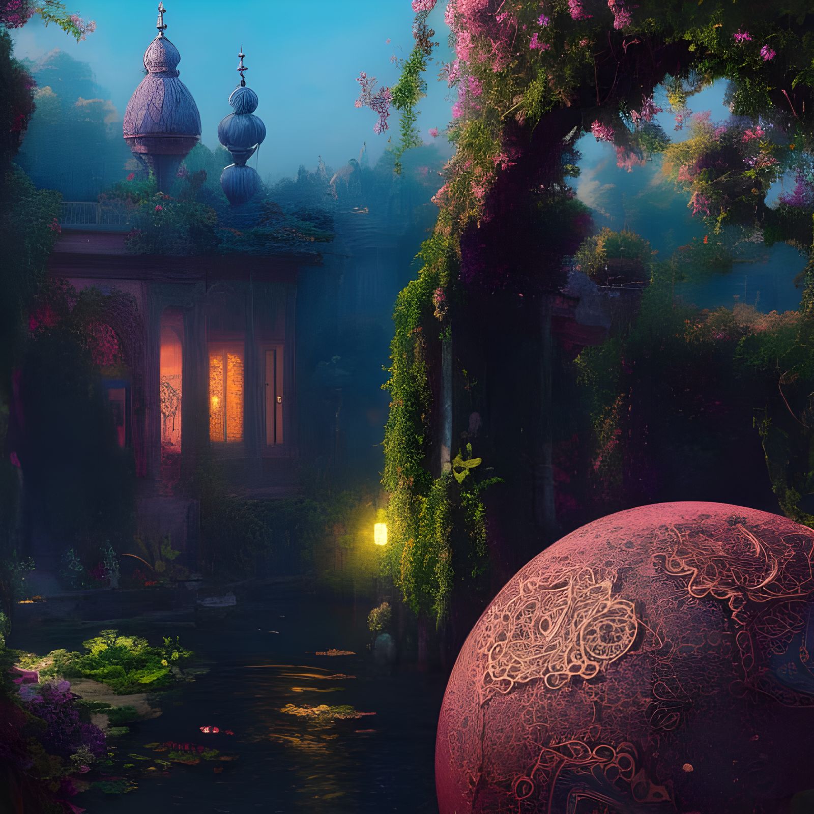 Enigmatic Sphere Garden in Art Nouveau Rococo Style