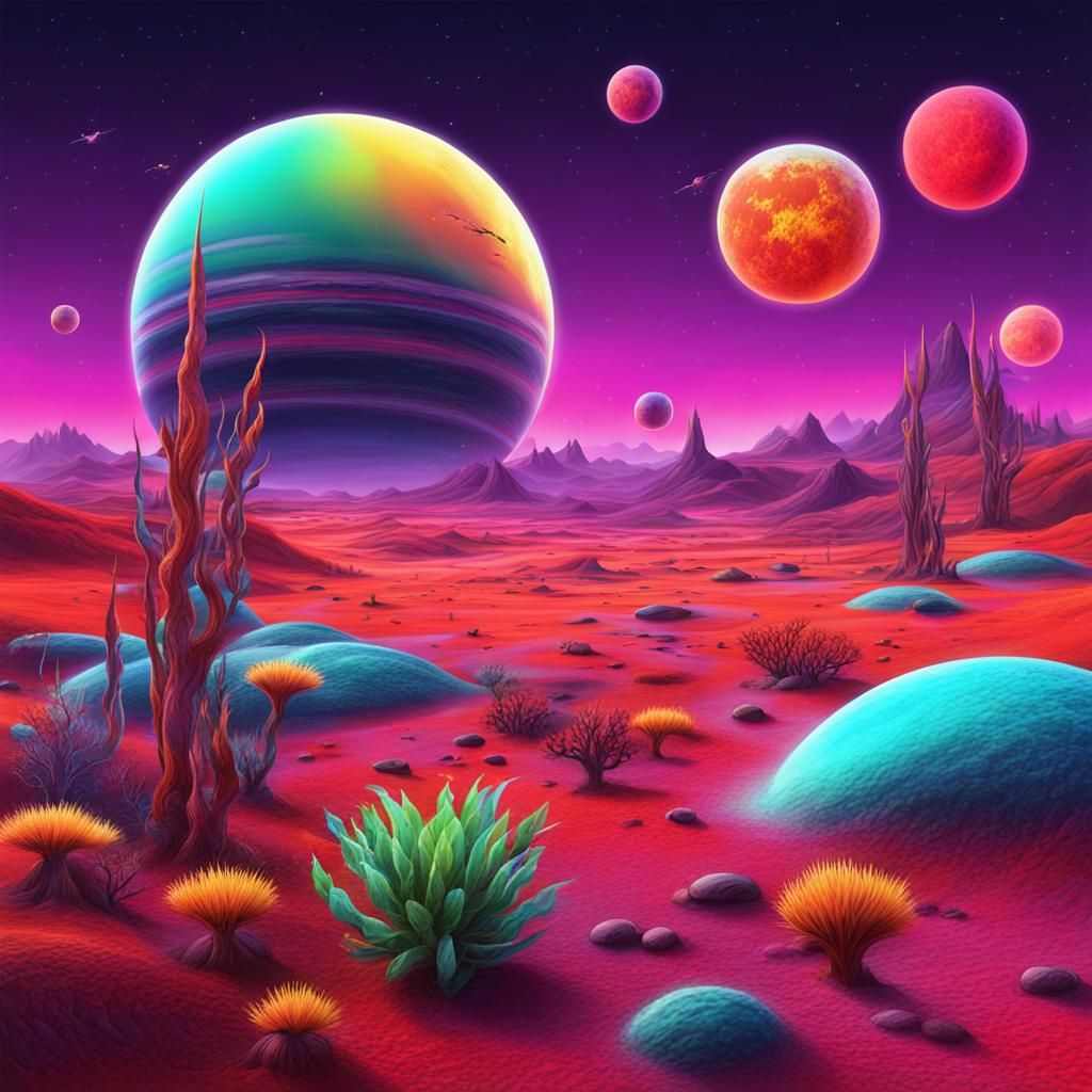 Exotic Alien Planet with Colorful Flora