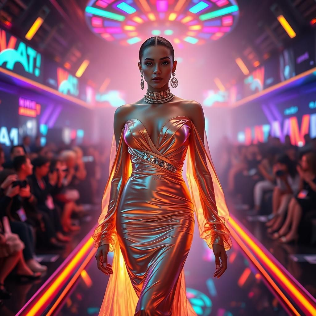 Futuristic Fashion Model on Neon Runway