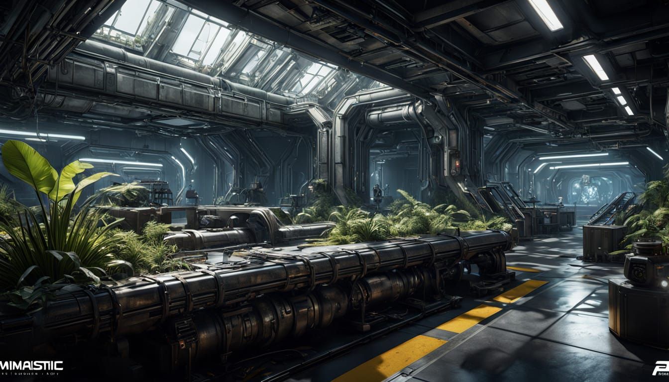 Ethereal Industrial Lair: Futuristic Laboratory Amidst Eerie...