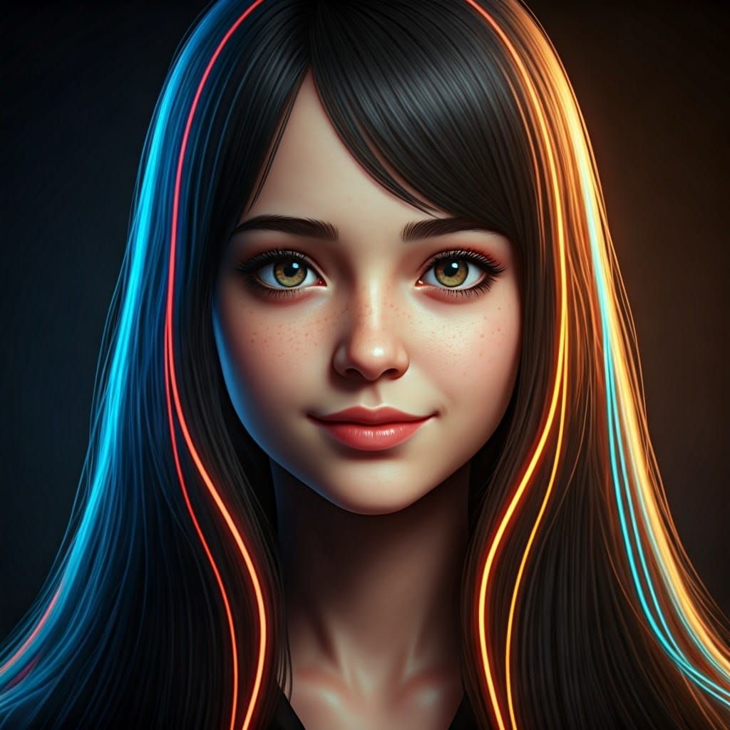 Ethereal Witch Apprentice with Fluorescent Hair in Dark Fant...