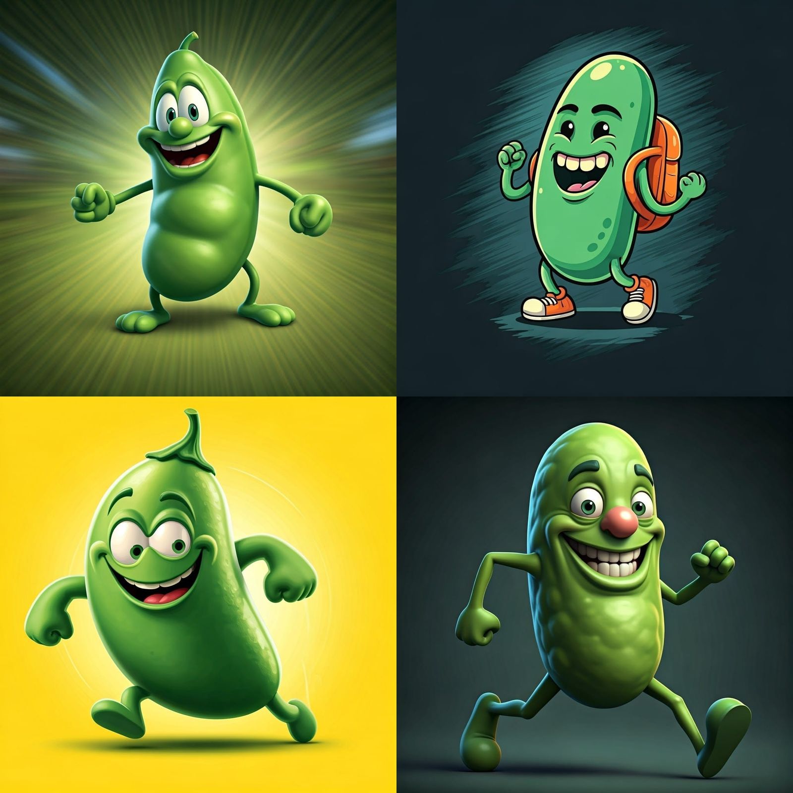 Animated Green Bean Character Running into Action