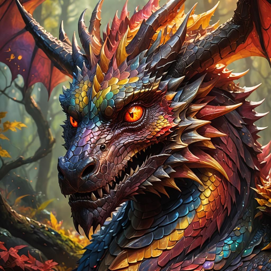 Magnificent Dragon in Shades of Red and Yellow