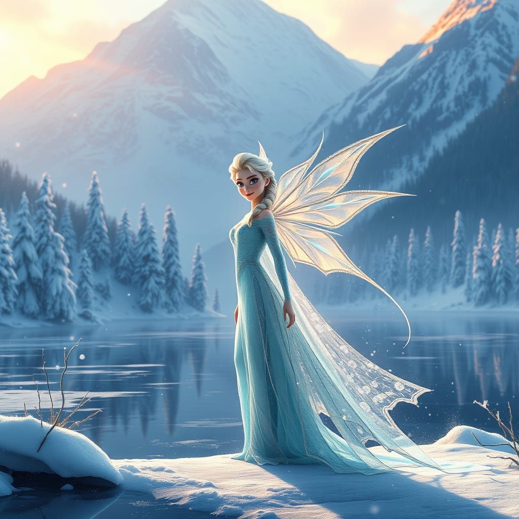 Ice Fairy Queen on Frozen Lake, Digital Art