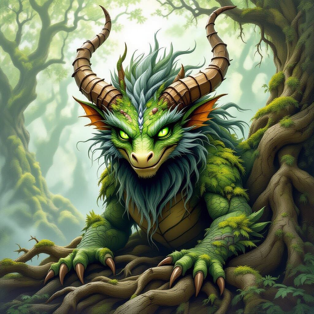 Forest Spirit Dragon in Whimsical Style