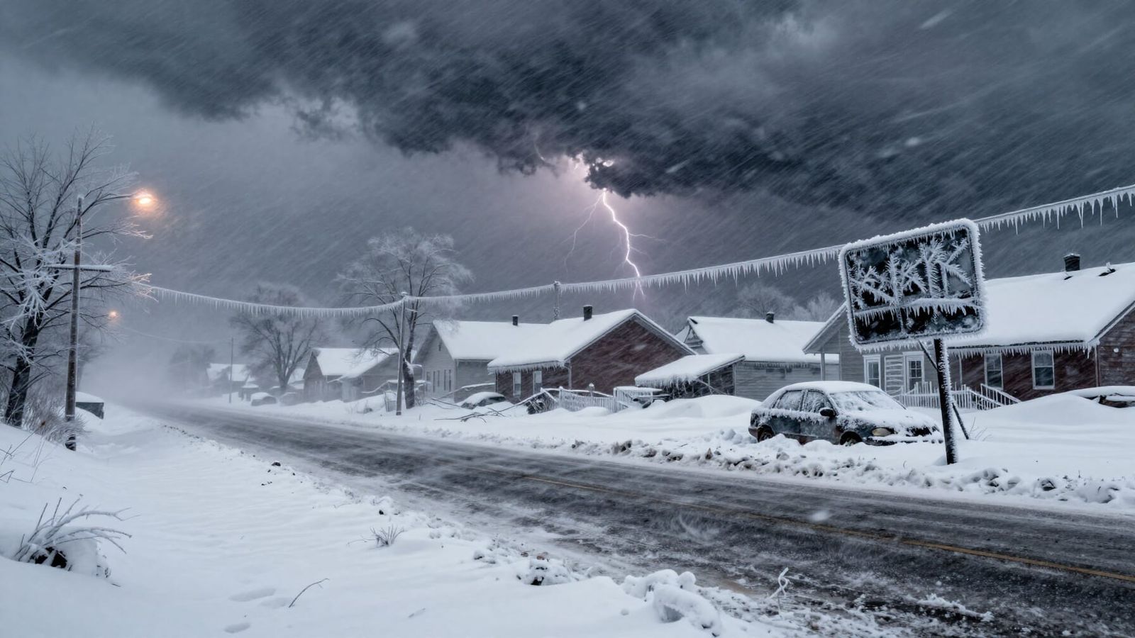 Catastrophic Winter Storm Over Midwestern Landscape
