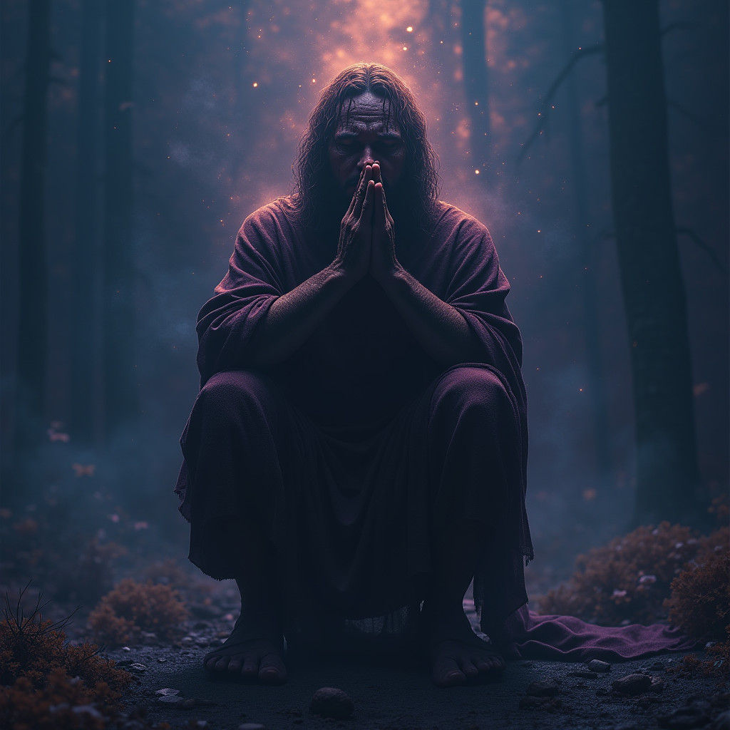 Desperate Figure in Mystical Aura, Atmospheric Matte Paintin...