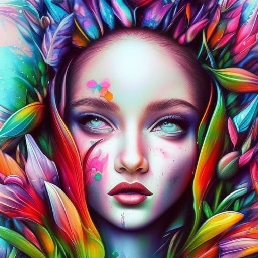 Beautiful Garden Scene in Polychromatic Graffiti Style