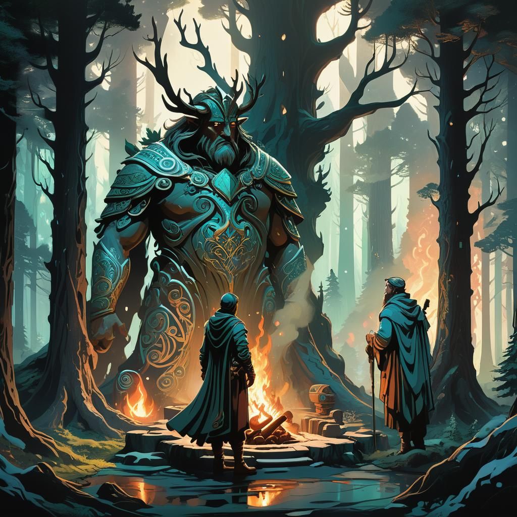 Ullr Guides Figure to Hearth, Digital Art
