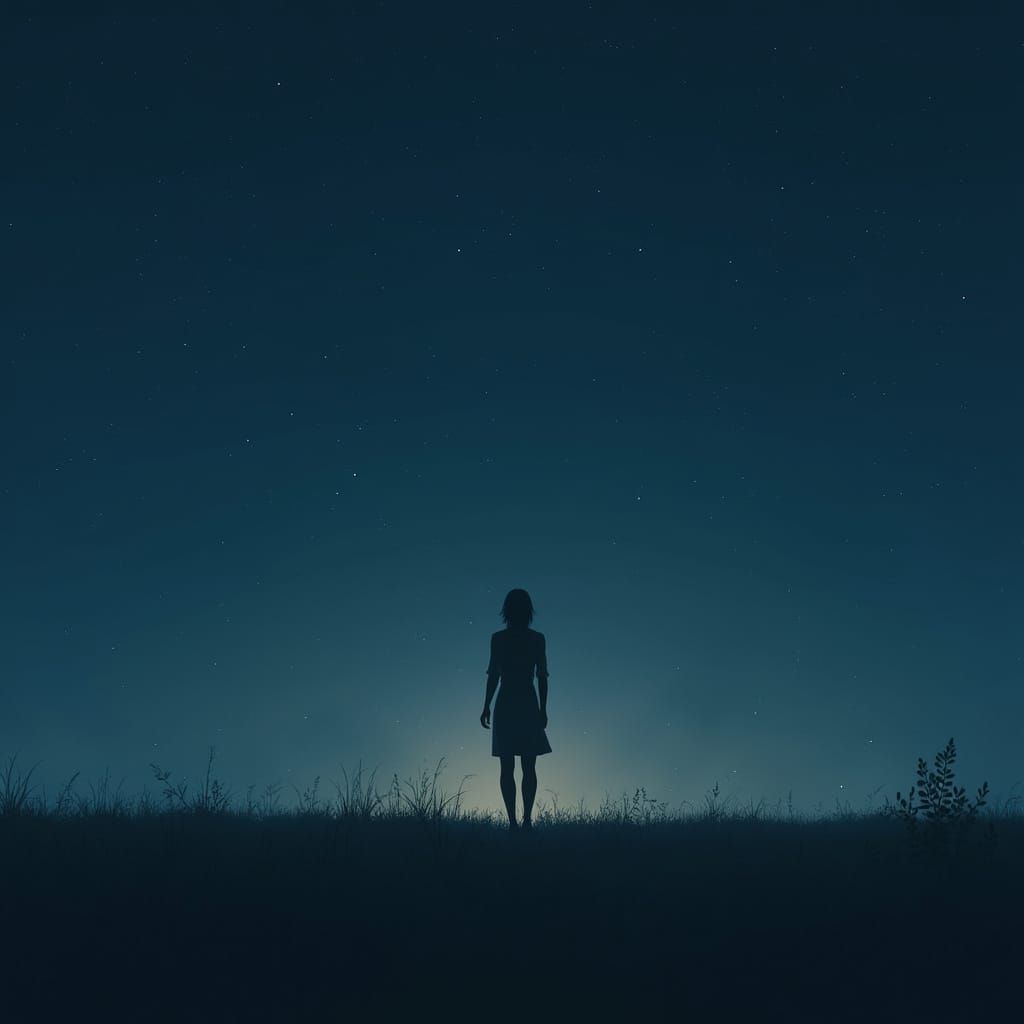 Night Scene with Woman in Digital Painting Style