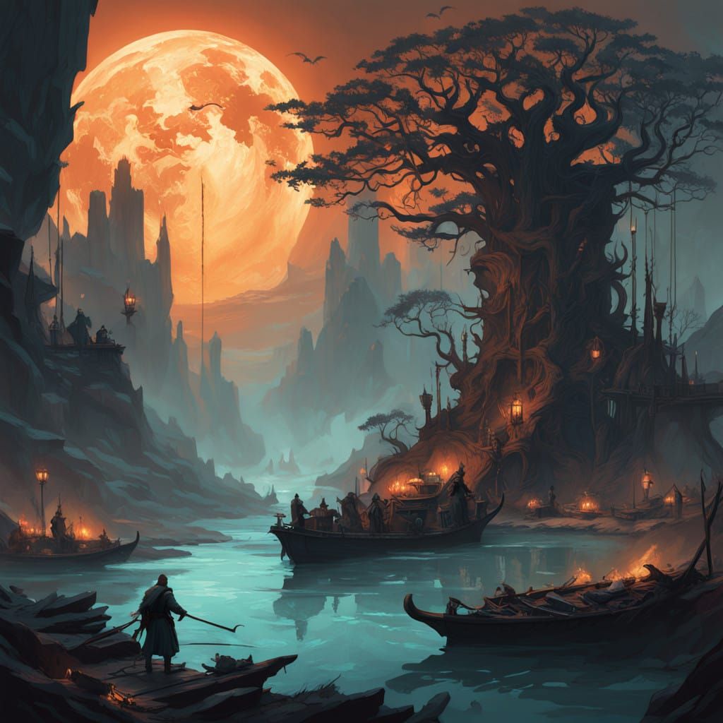 Surreal Underworld Scene in Dark Fantasy Style