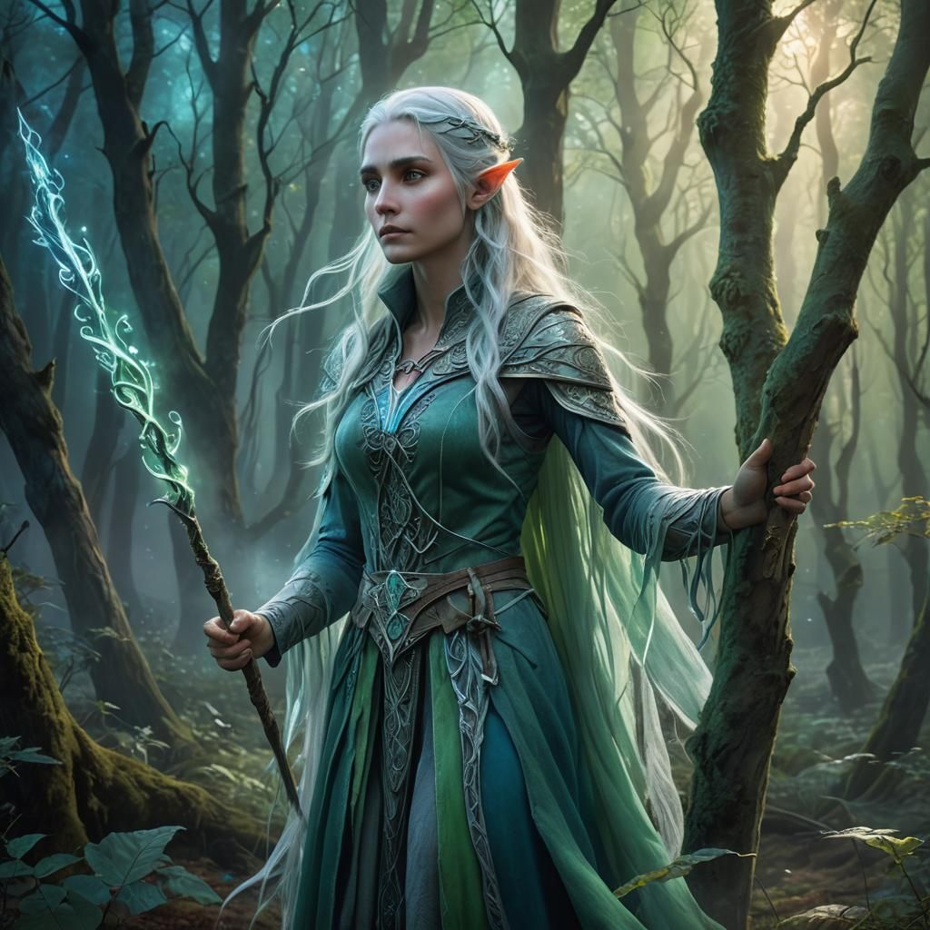 Ethereal Elf in Mystical Forest: Fantasy Art
