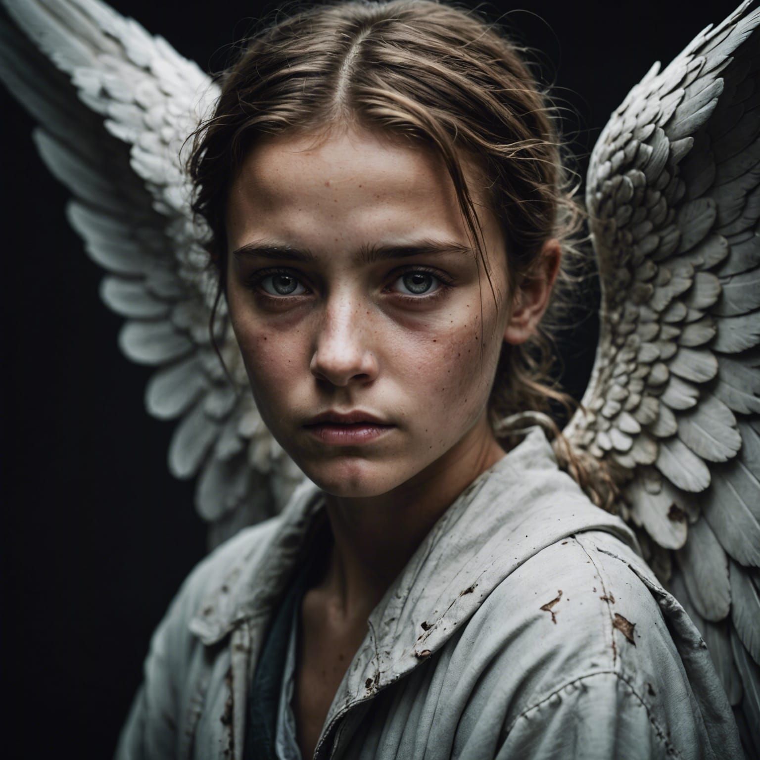 Angel with Wings Portrait in Photographic Style