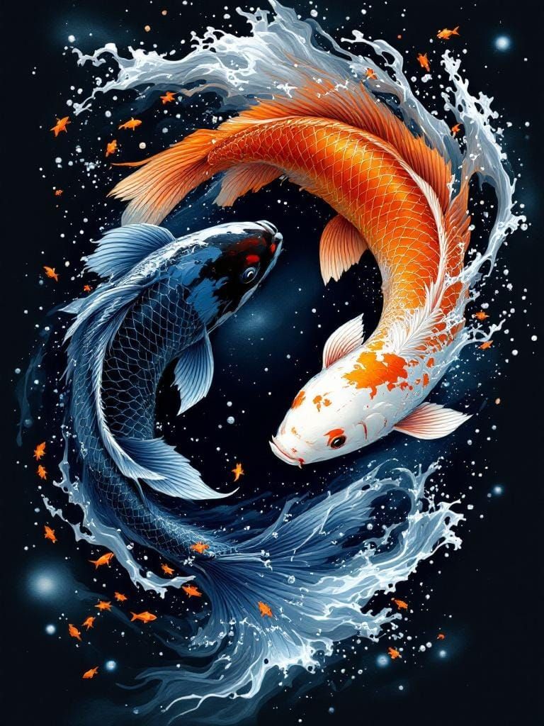 Koi Fish Yin-Yang in Digital Painting Style