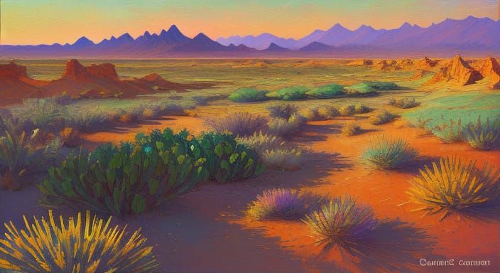 Encaustic Impasto Desert Landscape with Complex Contrasts