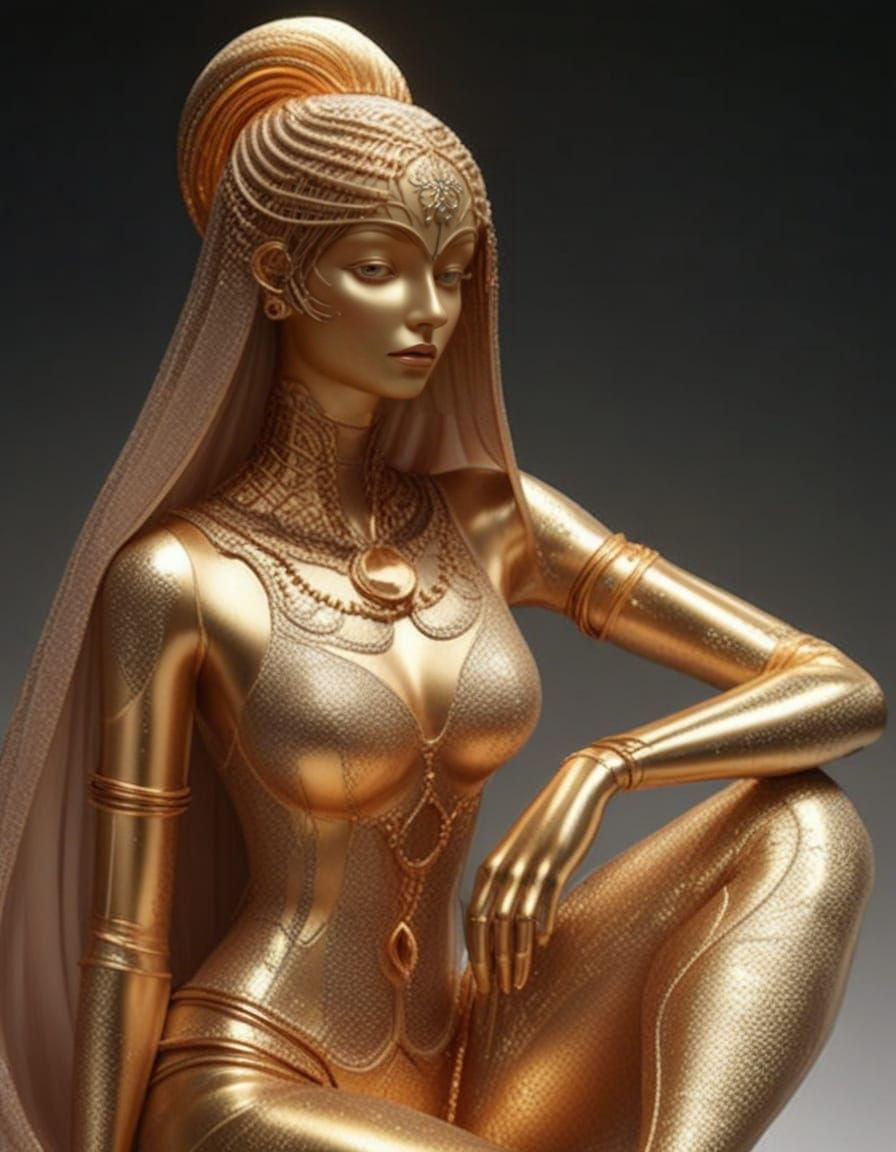 Futuristic Wire Sculpture: Woman on Crescent Moon