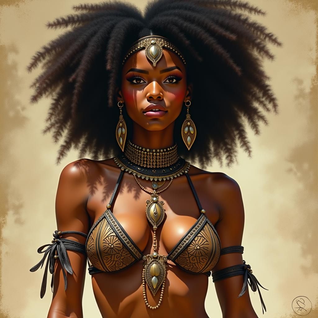 African Warrior Princess in Fantasy Art Style