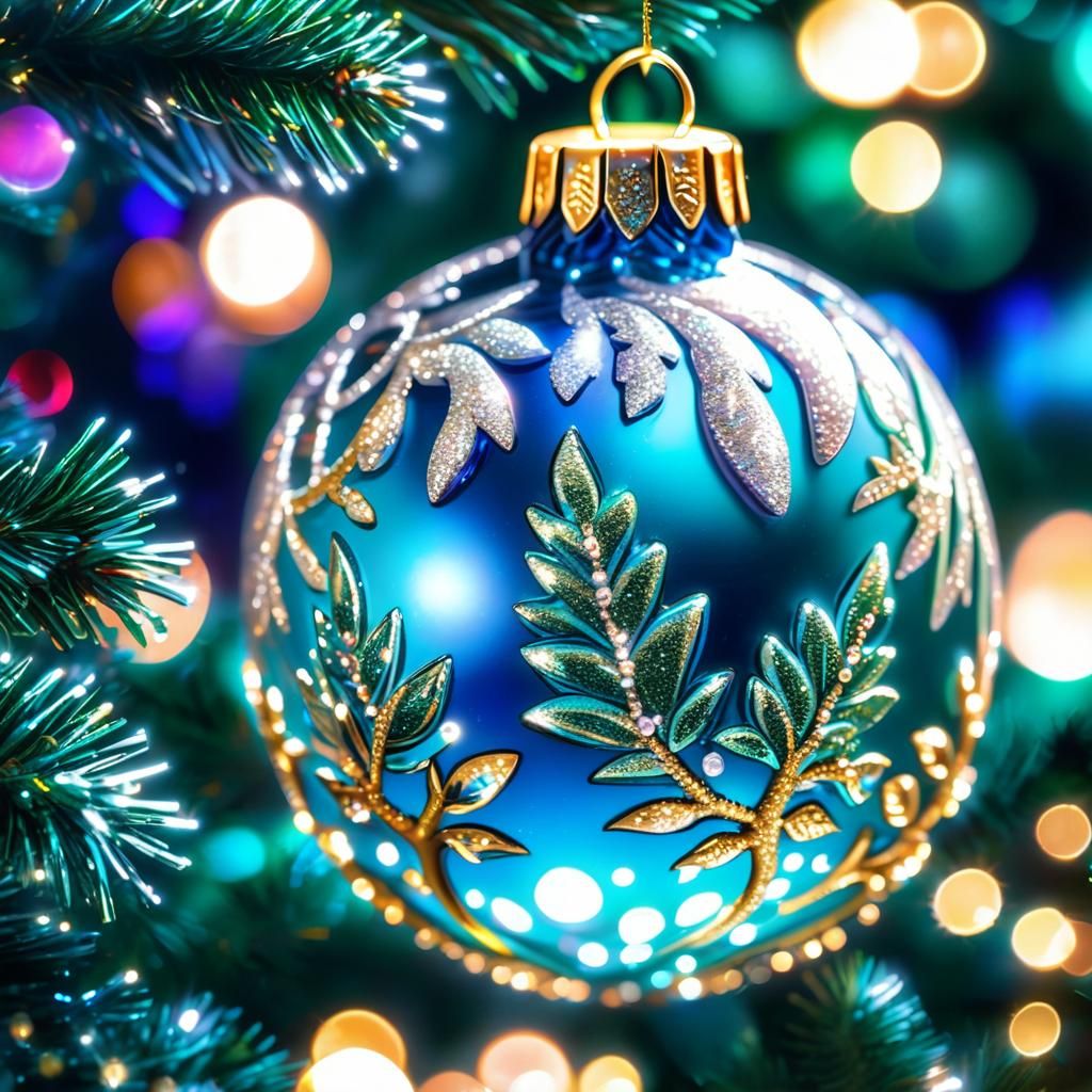 Hyperrealistic Glass Ornament Closeup at Night