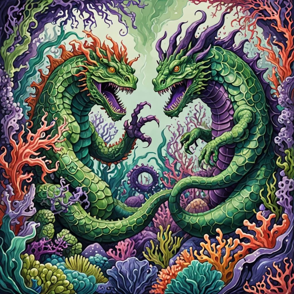 Monstrous Sea Clash in Gouache Impressionist Style