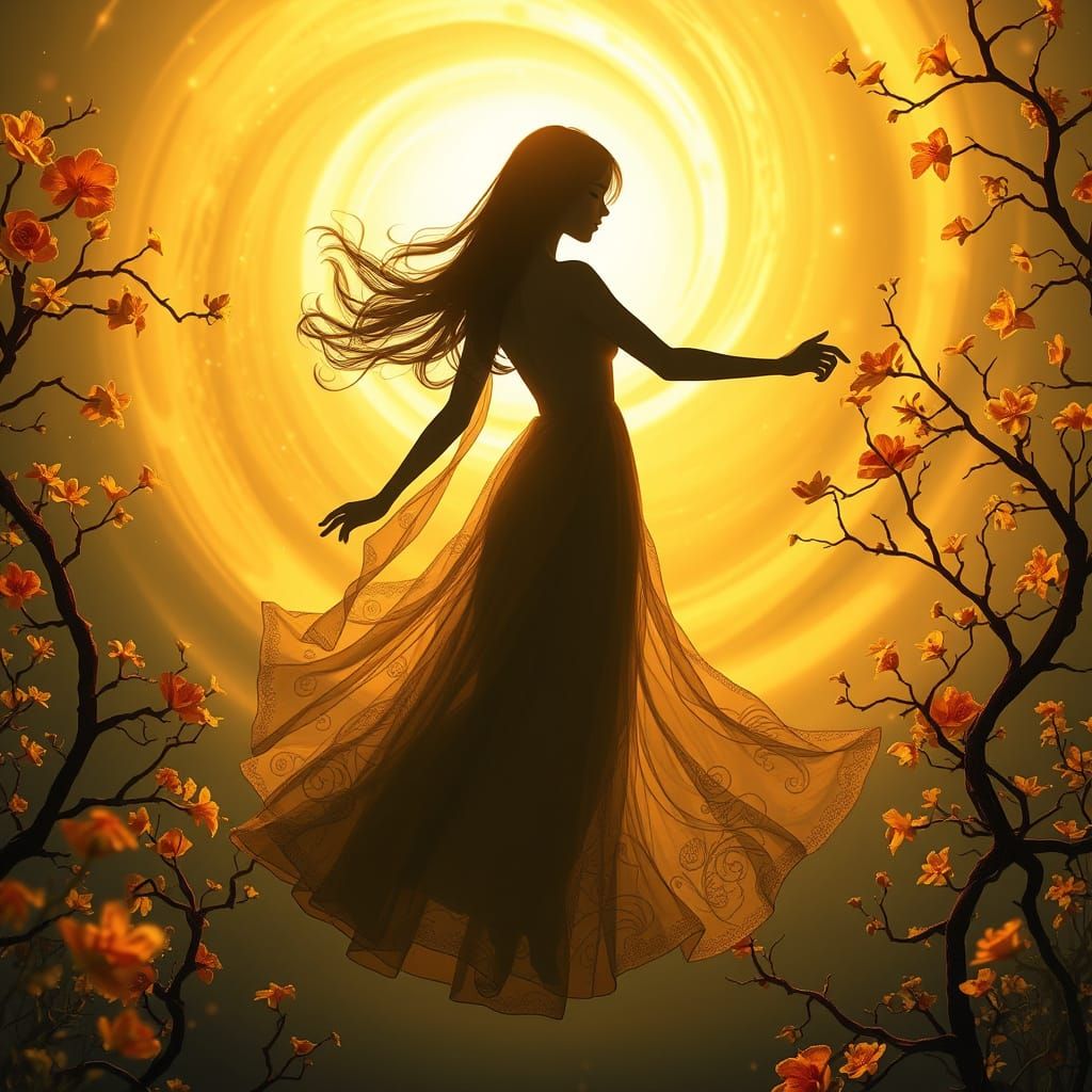 Ethereal Vortex Scene in Vibrant, Golden Light