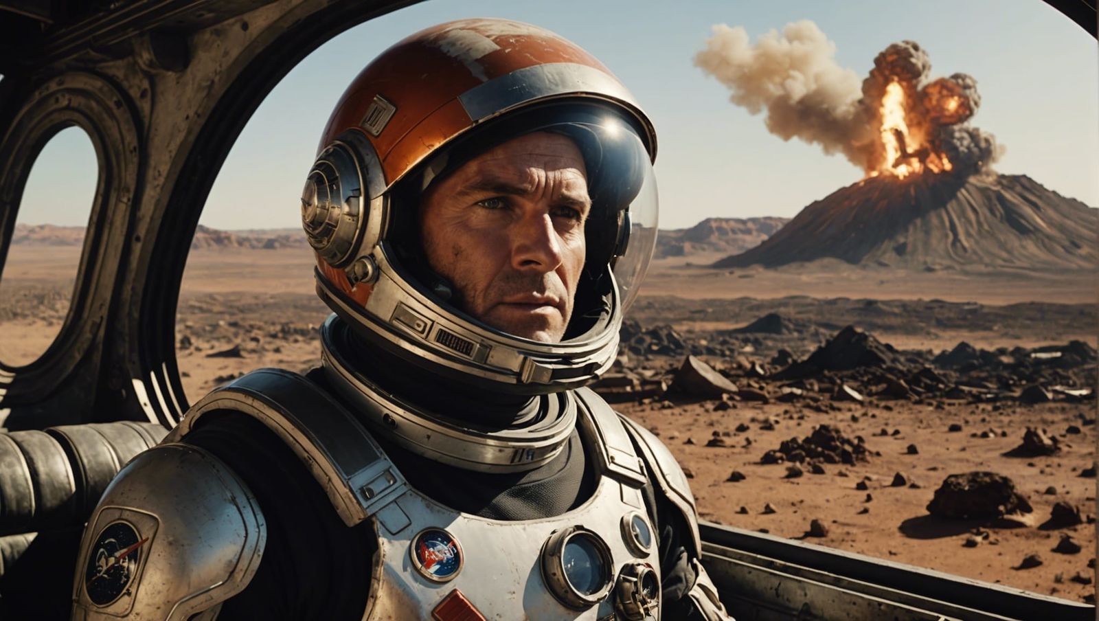 Astronaut's Angry Gaze on Mars in Buck Rogers Style