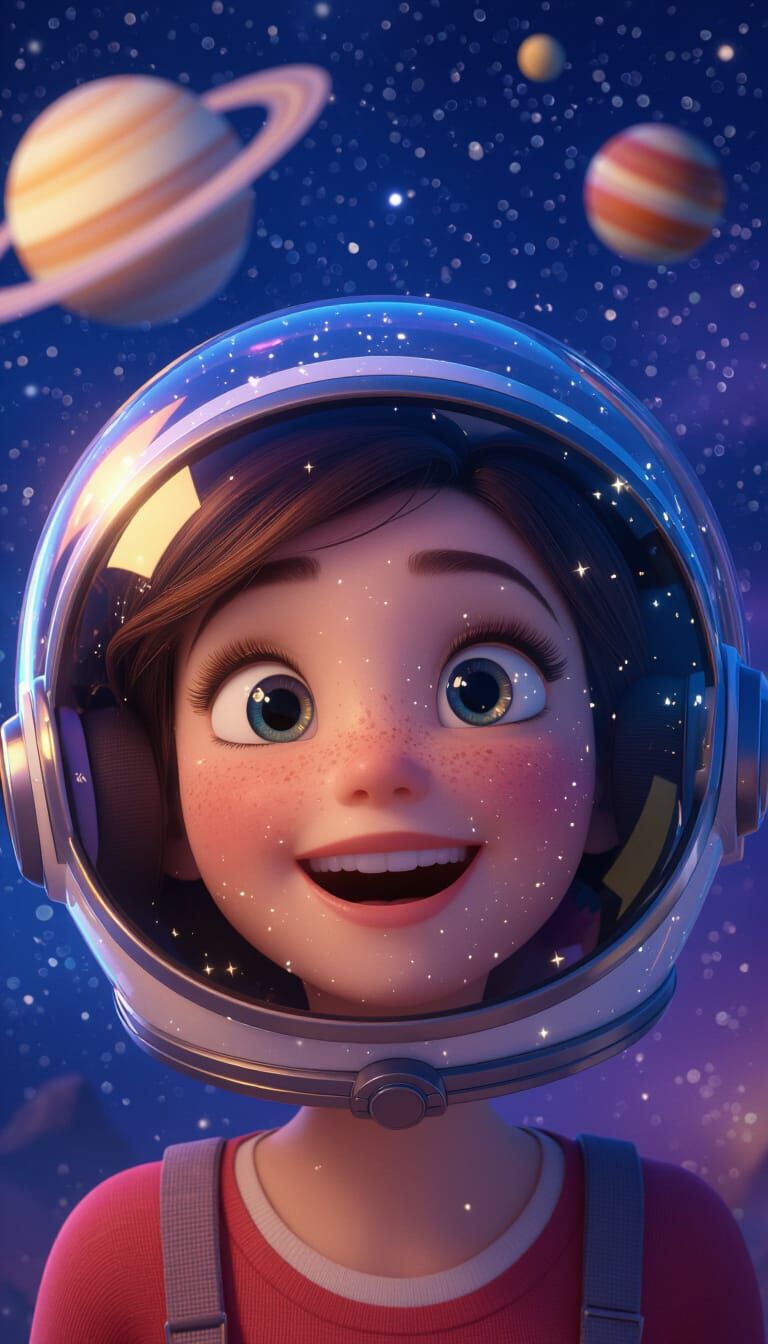 Cheerful Space Explorer in Pixar-Style 3D Render