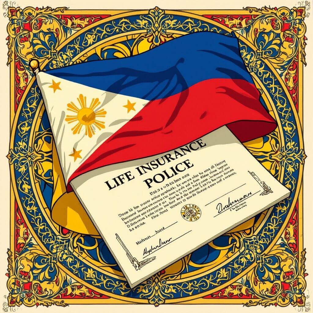 Philippine Flag and Life Insurance in Art Nouveau Style