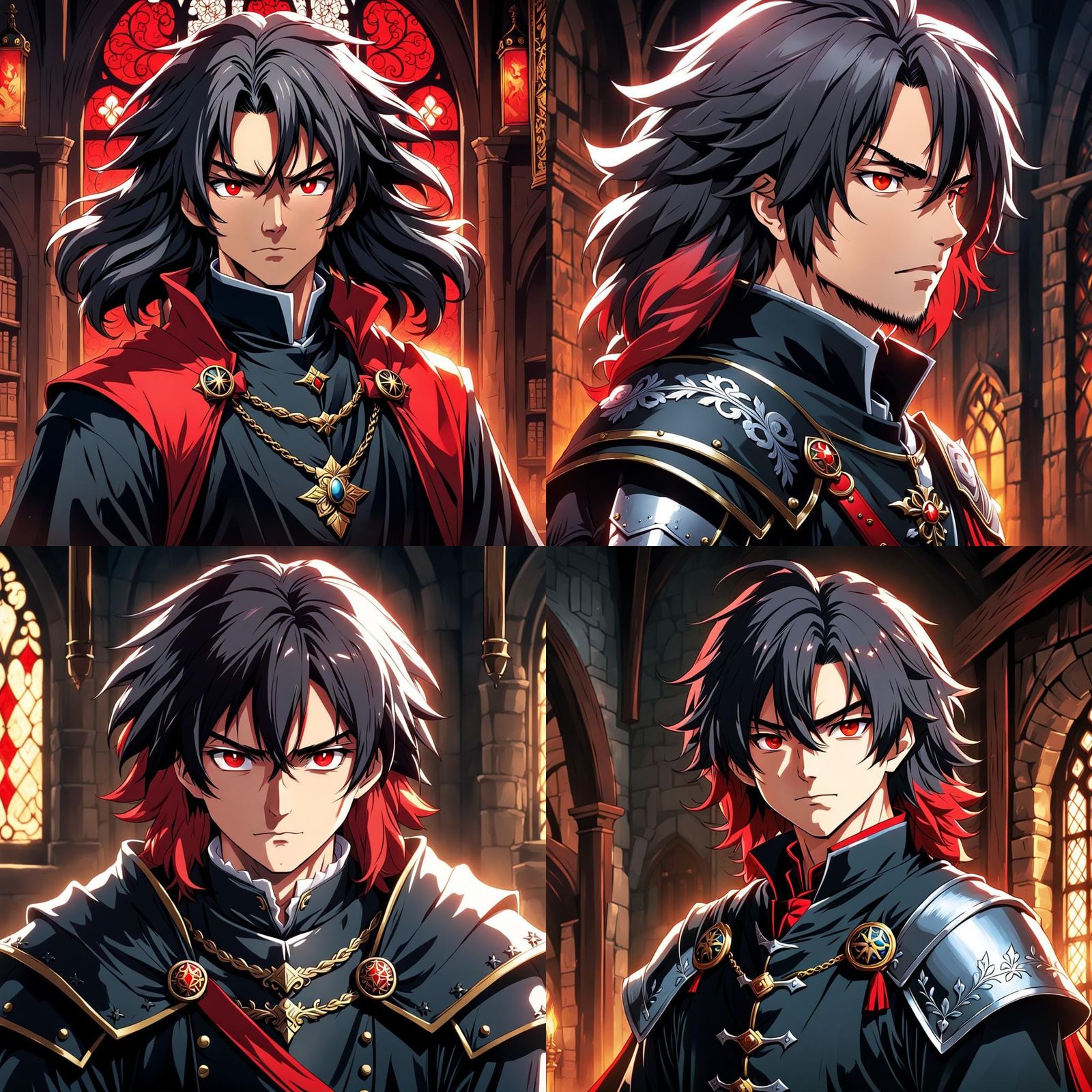 Medieval Sorcerer with Red Eyes in Cel-Shaded Anime Style