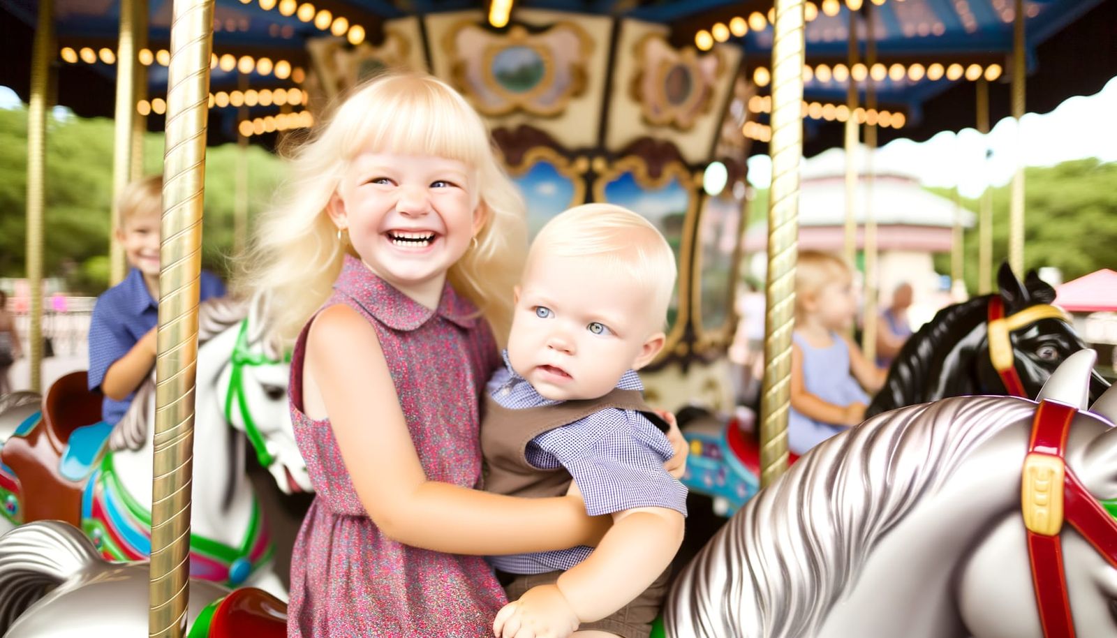 Children's Joy: Carousel Ride at Amusement Park