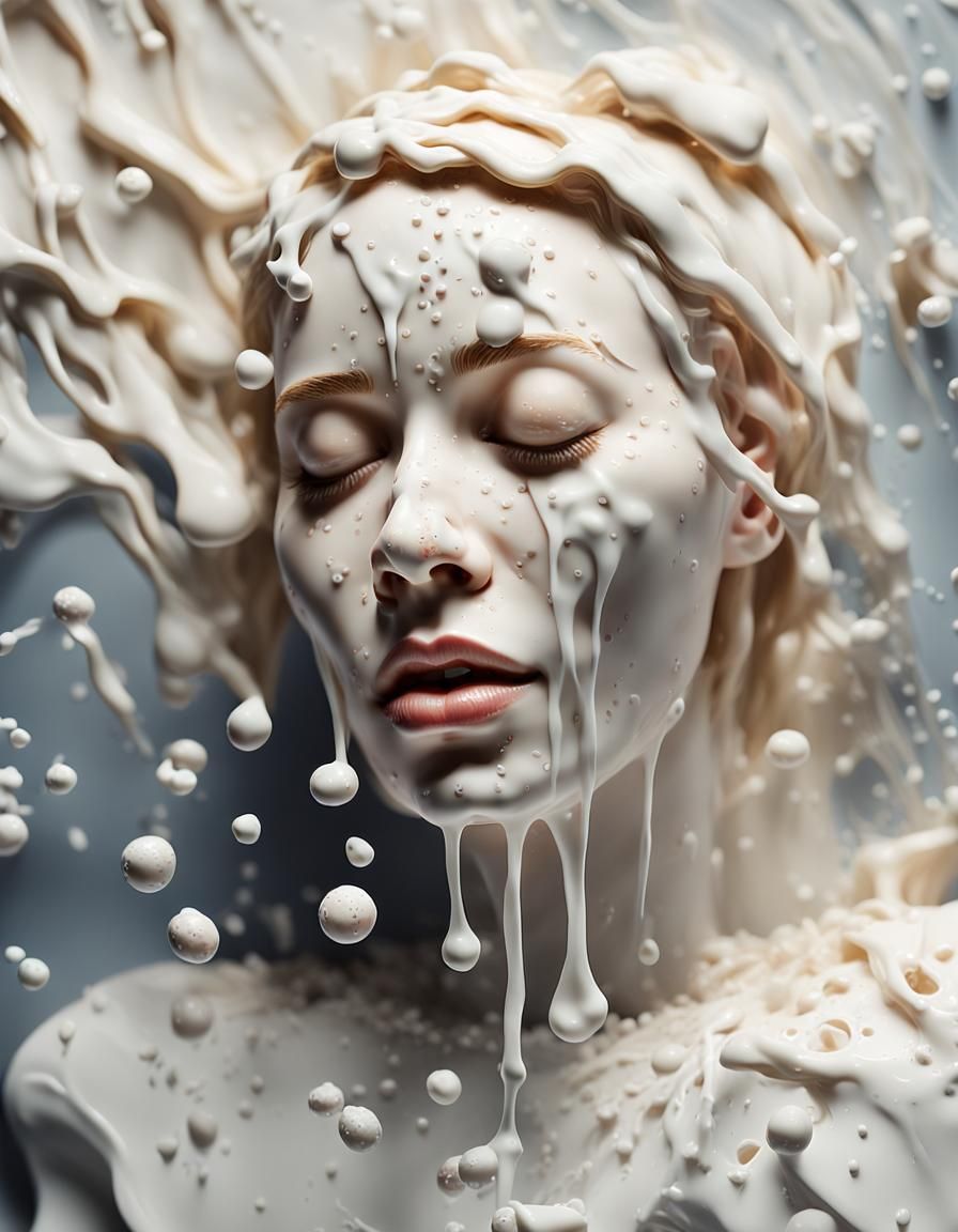 Wax and Porcelain Woman in Milk: Digital Art