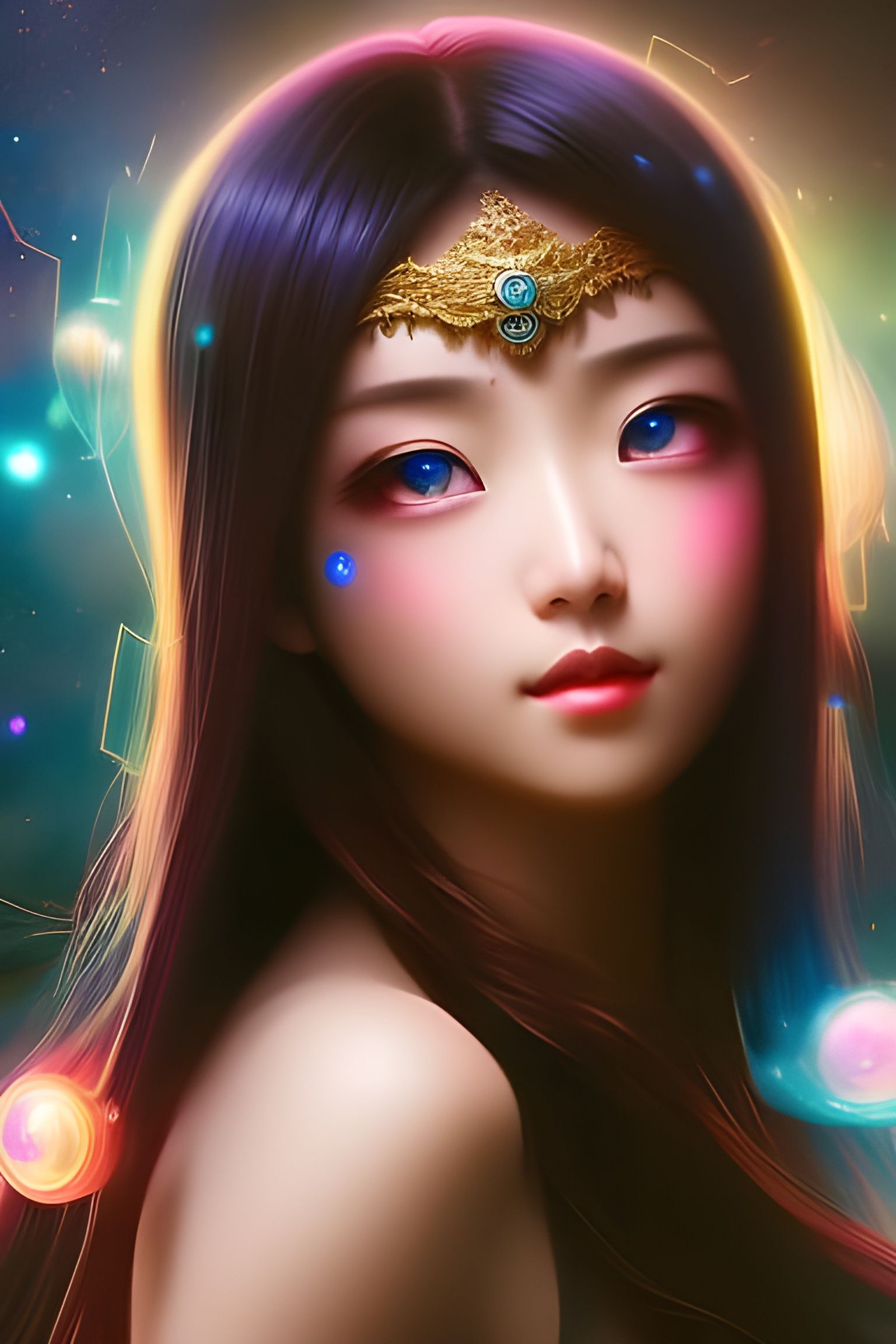 Anime Girl in Starry Night, Digital Art