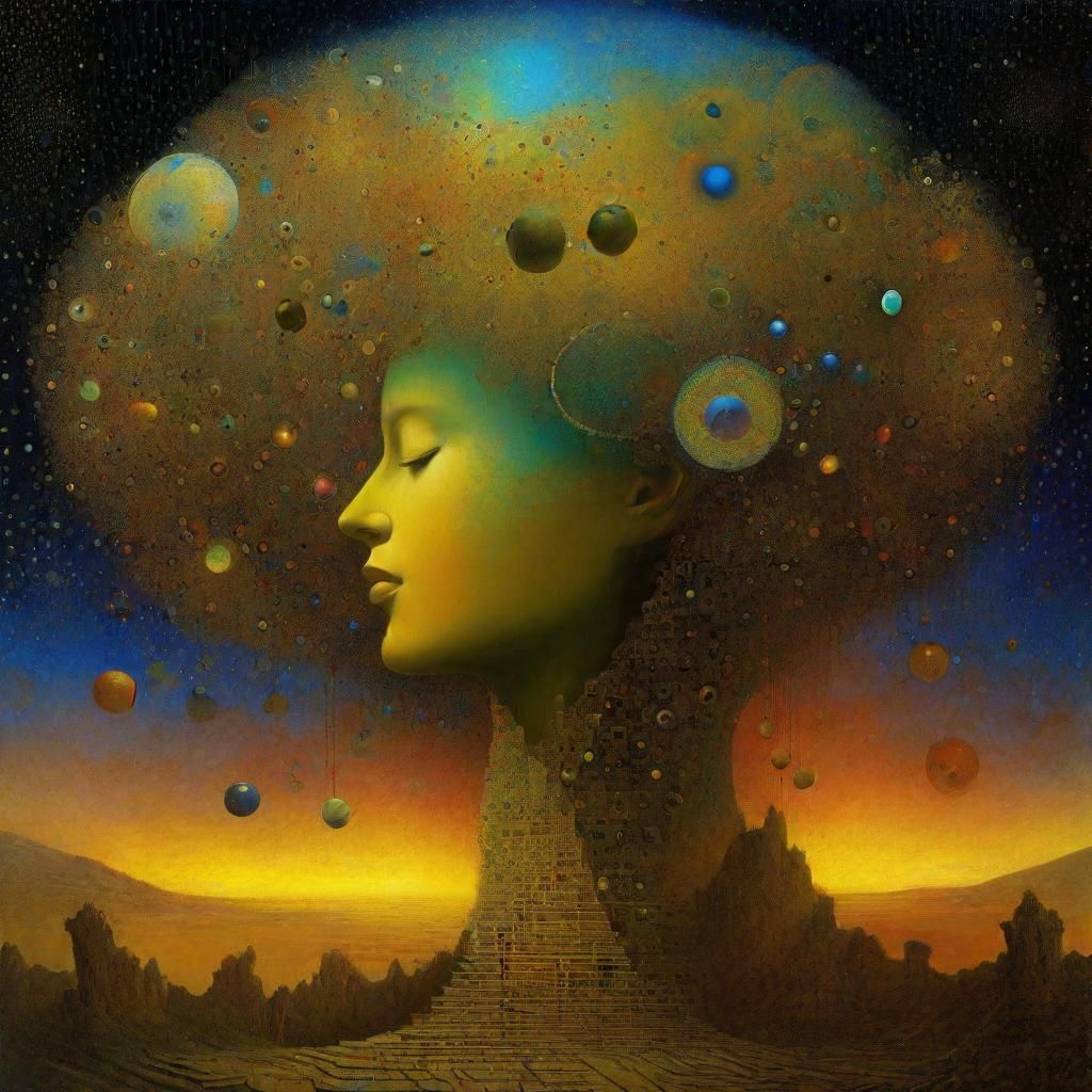 Fractal Dreamscape in Beksinski-Klimt Style