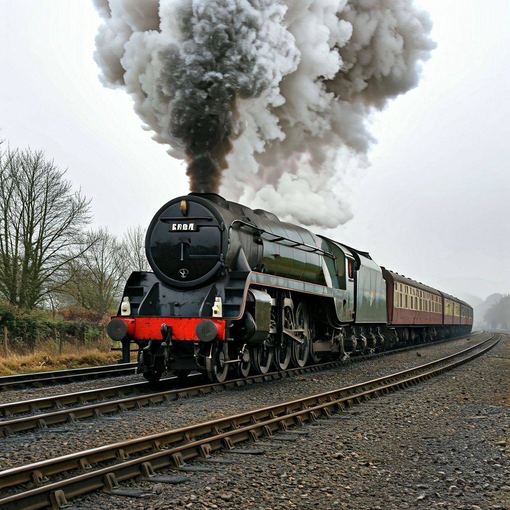 Misty British Steam Train in Turner-Inspired Landscape