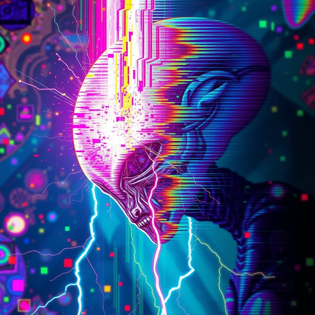 Glitched Alien Lifeform Disintegrating in Digital Art Style