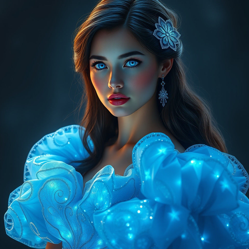 Woman in Glowing Blue Dress: Fantasy Concept Art