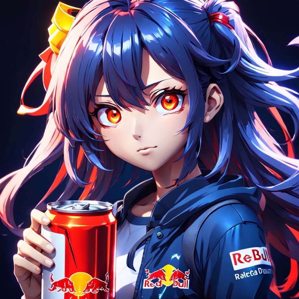 Vibrant Anime Portrait of a Red Bull Girl