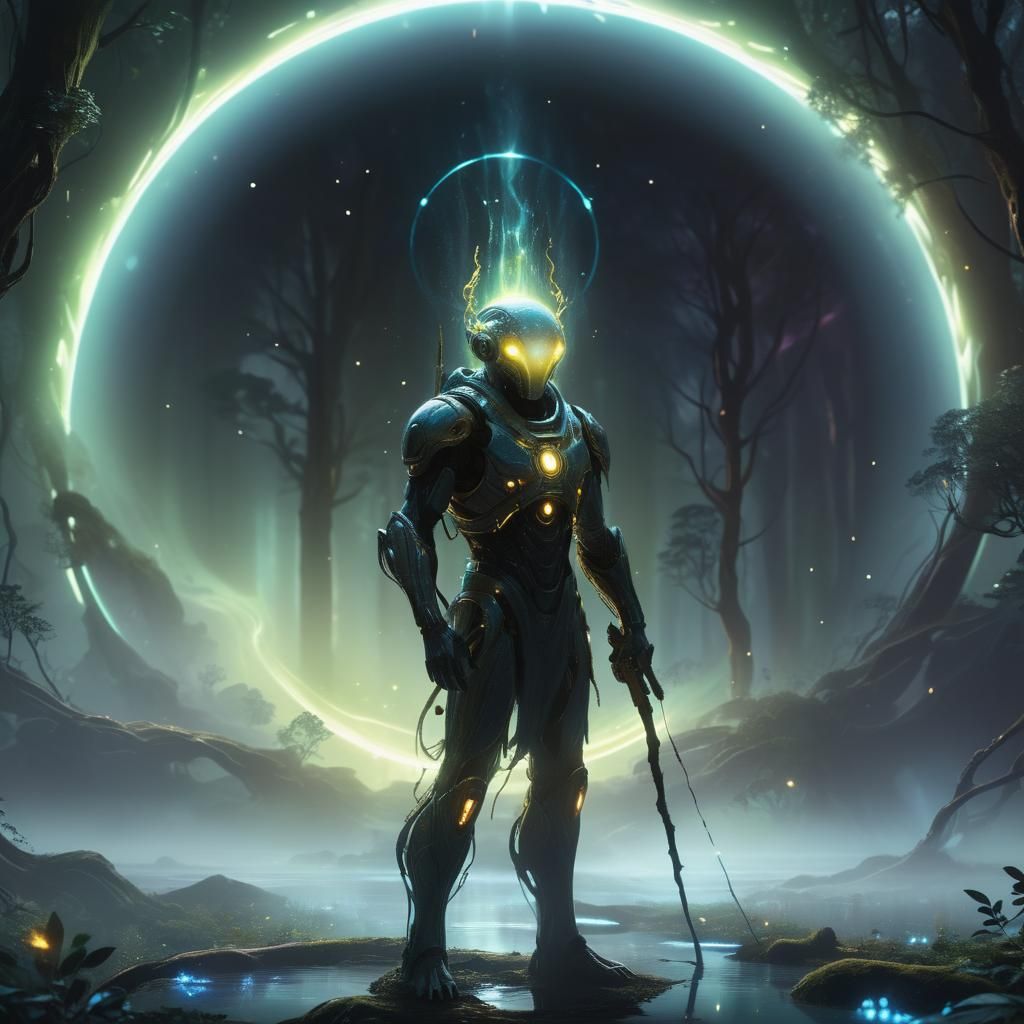 Mystical Portal in Alien Forest: Sci-Fi Concept Art