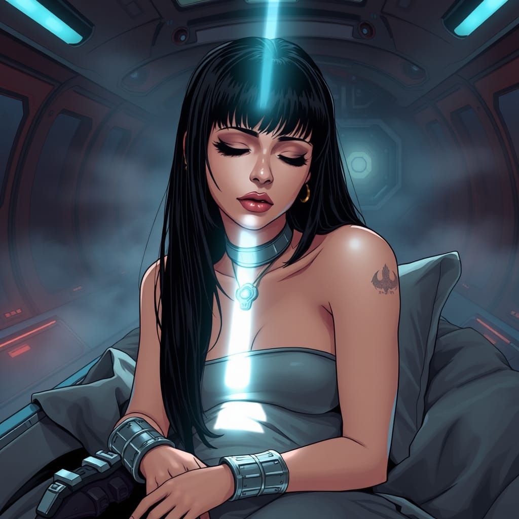 Cybergenetic Space Warrior in Retro Futuristic Slumber