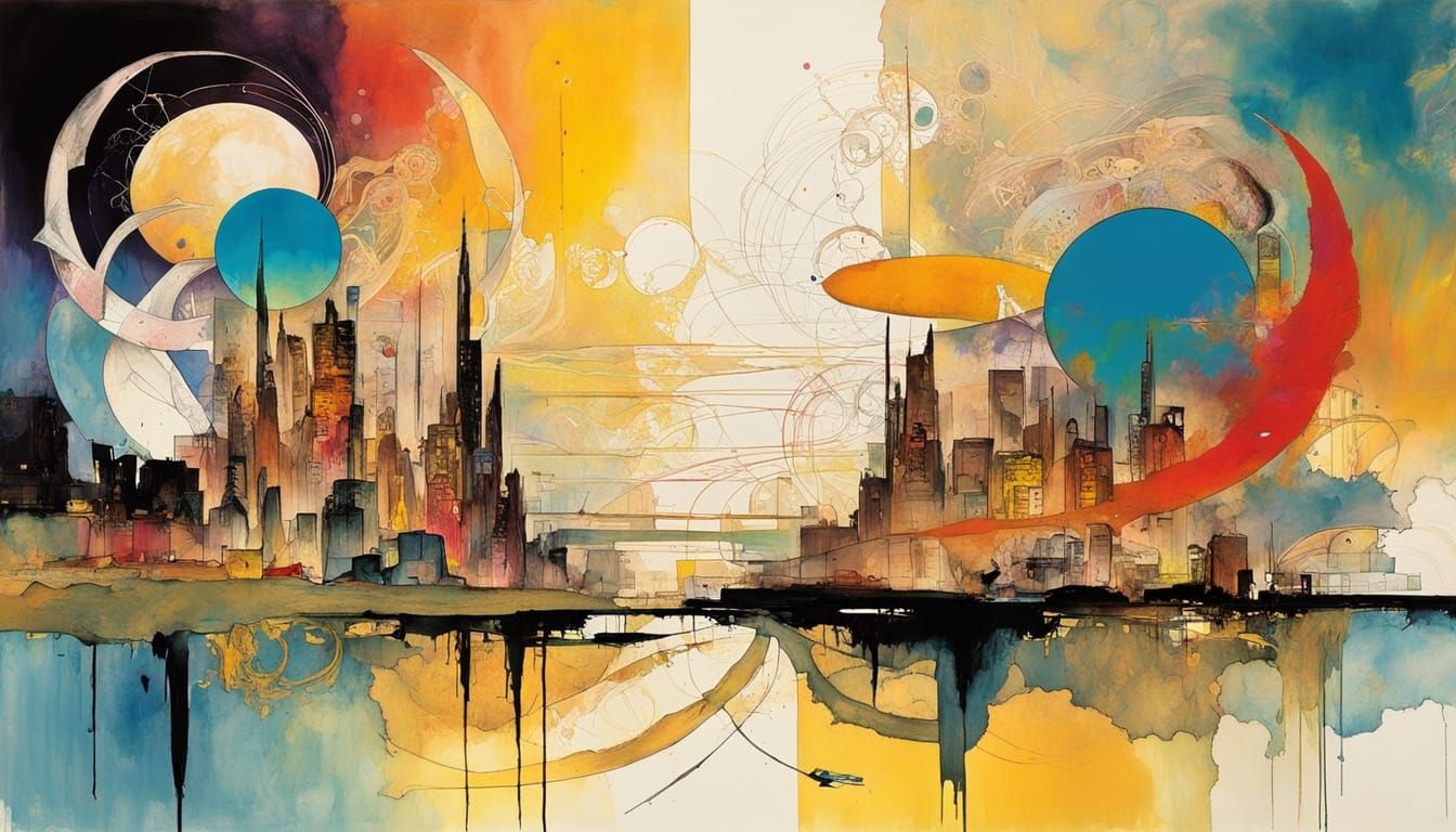 Abstract Mixed Media Art in Post-Impressionist Style