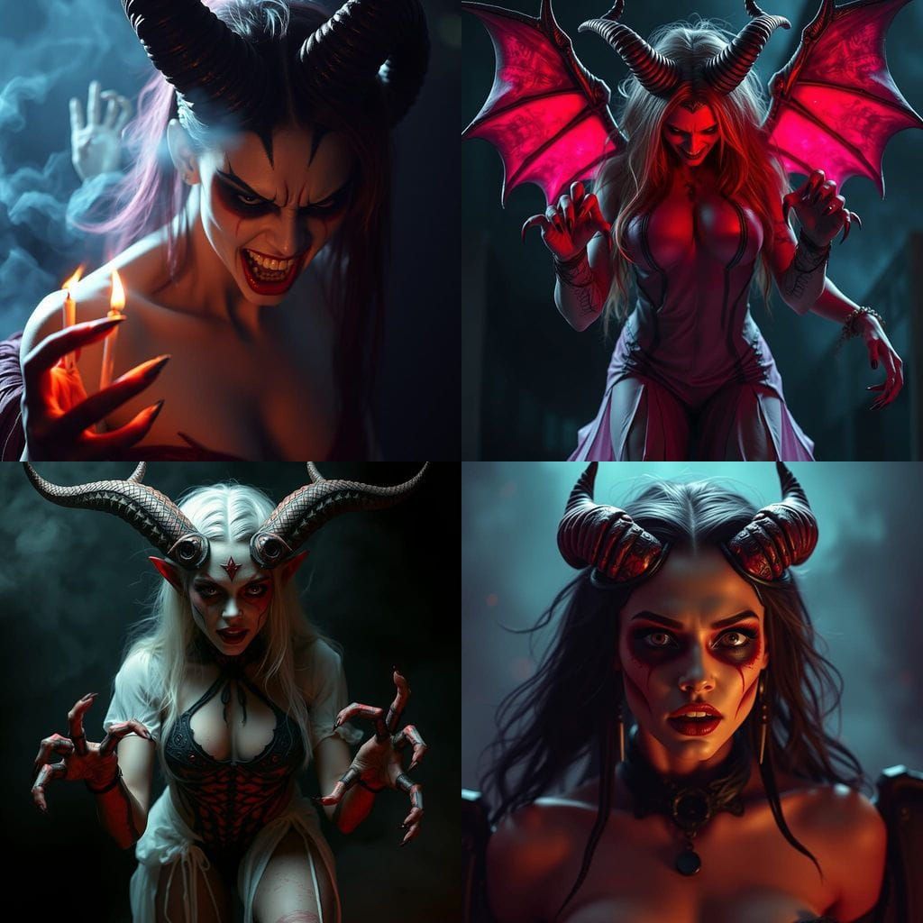 Vibrant Female Demon in Cinematic Horror Scene