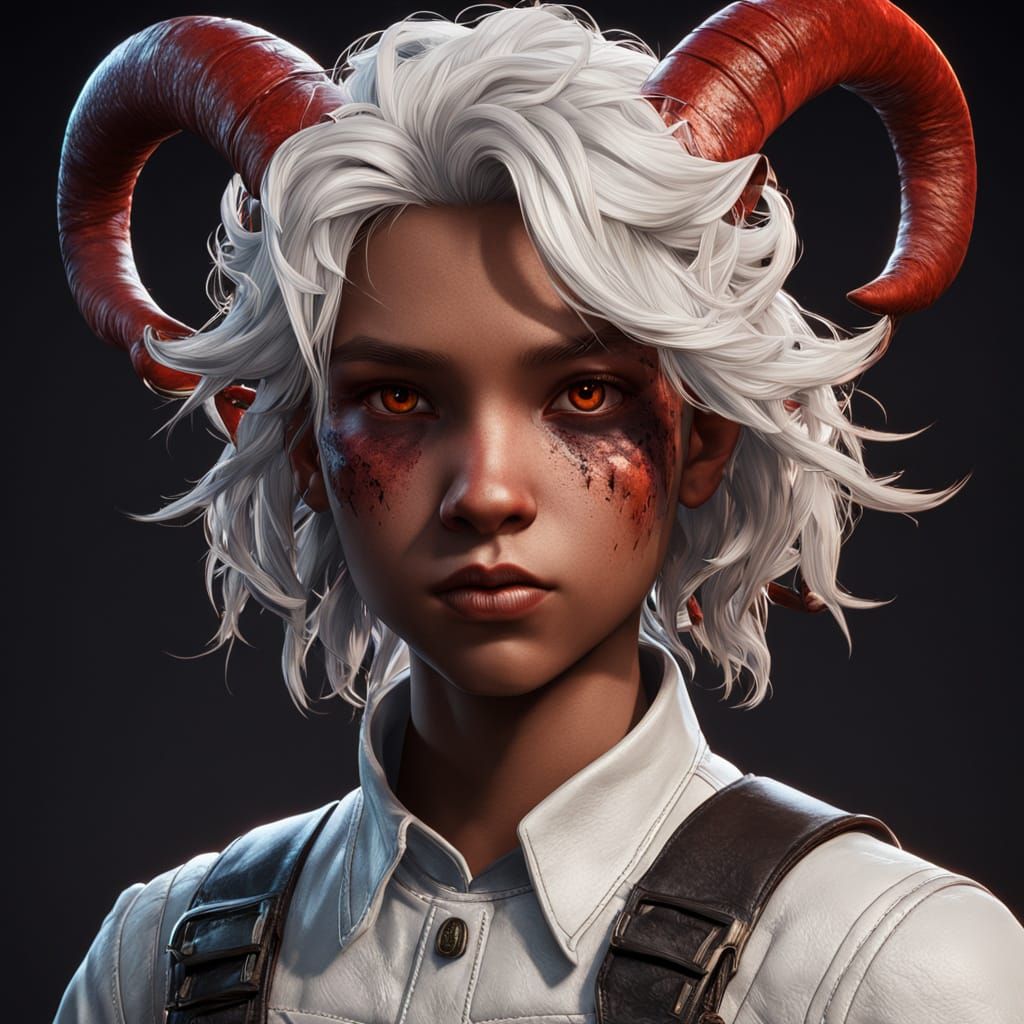 Tiefling Child Portrait in Detailed Concept Art Style