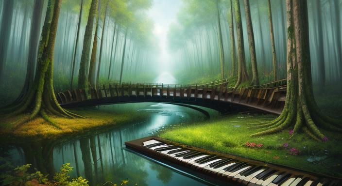 Surreal Forest Through Giant Piano Keys: Digital Impressioni...