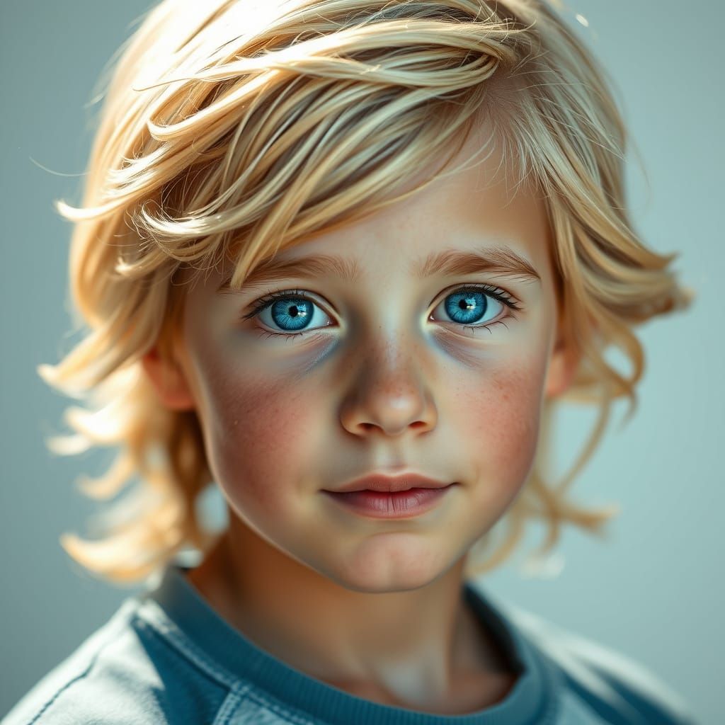 Hyper Realistic Portrait of a Golden Blond Boy with Ethereal...