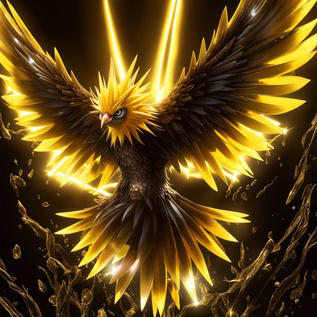 Photorealistic Zapdos Ascending in Electric Storm