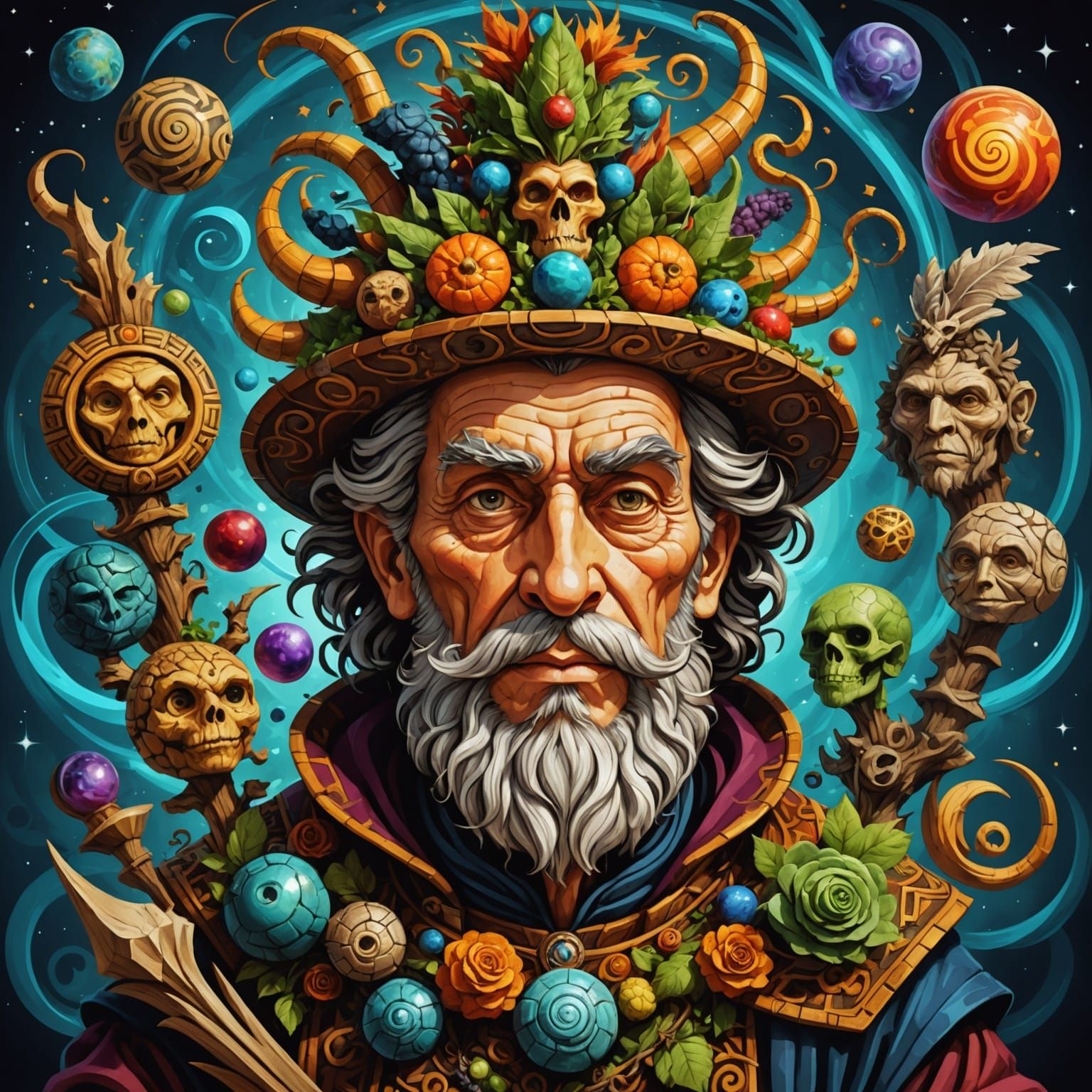 Arcimboldo Style Sorcerer Portrait of Mythological Creatures