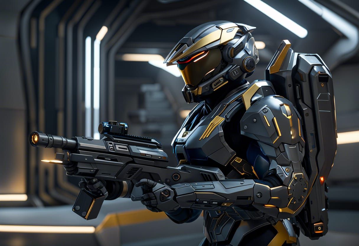 Futuristic SuperSoldier in Nanotech Armor Concept Art